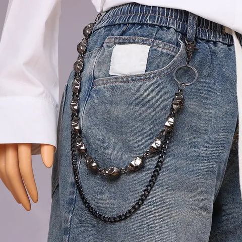 Punk Hip Hop Double Layer Metal Skull Pants Chain Gothic Wallet Chain Rock Streetwear Jean Accessories For Men Women