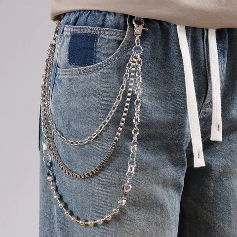 Cadena de Metal Multicapa para Pantalones Vaqueros Mujeres Hombres Vintage Punk Streetwear Cadena de Cintura de Triple Capa