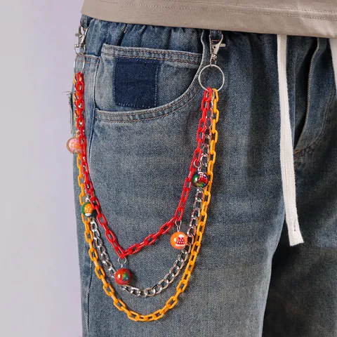 Vrouwen Vintage Meerlaagse Broekketting Acryl Kleurrijke Bal Paddenstoel Hanger Heupketting Hip Hop Straat Jeans Riem Sieraden