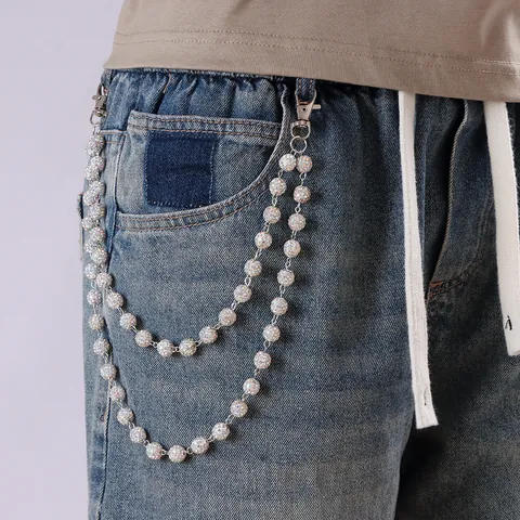 Punk Doppellagige Strassball Taillenkette Für Herren Damen Hip Hop Jeans Hosenkette Mode Dekorative Gürtel Zubehör