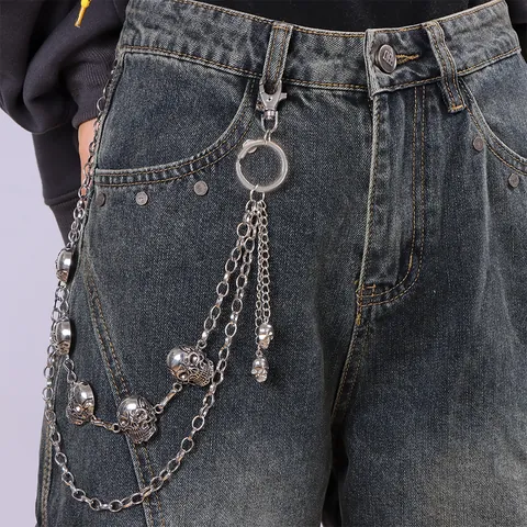 Stile Punk Catena per Pantaloni in Metallo a Doppio Strato Retro Argento Teschio Catena da Vita Hip Hop Rock Corpo Gioielli per Donna
