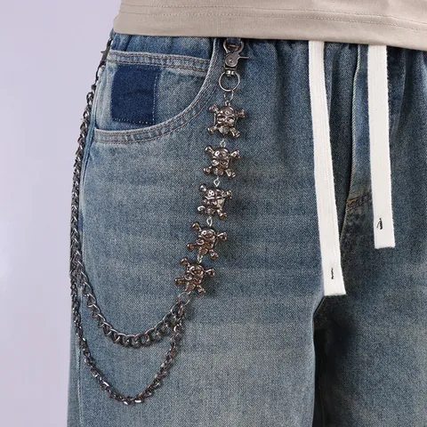 Cadena para Pantalones de Calavera Punk Gótica Hip Hop Cadena de Cintura de Metal de Doble Capa para Hombre Mujer Jeans Cartera Joyería