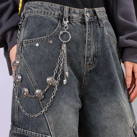 Stile Punk Catena per Pantaloni in Metallo a Doppio Strato Retro Argento Teschio Catena da Vita Hip Hop Rock Corpo Gioielli per Donna