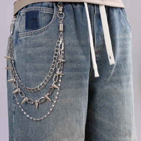 Catena per Pantaloni Multistrato con Rivetti Hip Hop Punk Rock Catena da Vita in Metallo Catena per Portafoglio Accessori Moda Streetwear
