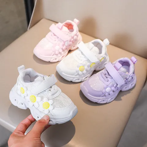 Sneakers Luminose da Ragazza Scarpe da Corsa Casual in Pizzo e Mesh con Margherita Traspiranti con Velcro e LED