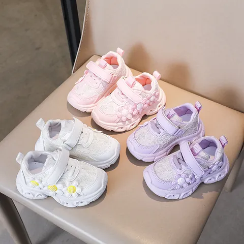 Sneakers Luminose da Ragazza Scarpe da Corsa Casual in Pizzo e Mesh con Margherita Traspiranti con Velcro e LED
