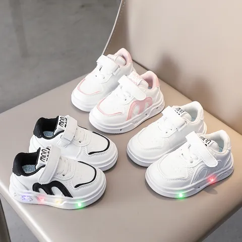 Sneaker a LED per Bambini Ragazzi Ragazze Casual Traspiranti Antiscivolo Chiusura a Strappo Scarpe da Skate Luminose