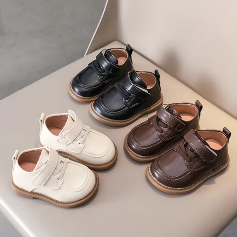 Scarpe in Pelle PU per Bambini Stile Britannico Antiscivolo Suola Morbida Mocassini Con Chiusura a Strappo per Ragazzi Ragazze Scarpe da Divisa