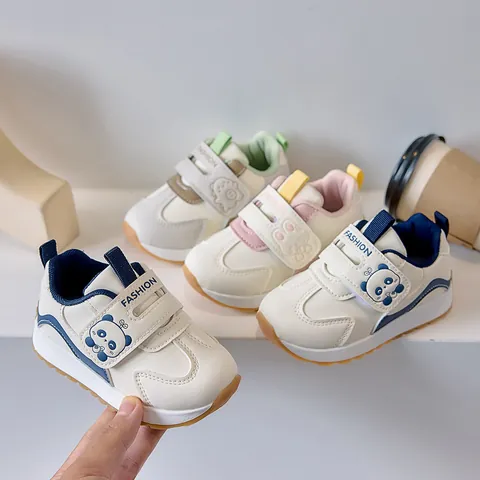 Toddler Kids Casual Sneakers Anti-Slip PU Leather Soft Sole Baby First Walker Shoes Cartoon Animal Pattern Velcro Closure Athletic Footwear