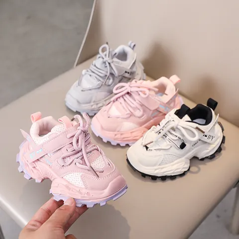 Fashion Kids Sneakers Breathable Mesh Non Slip Dad Shoes For Boys And Girls Casual Running Shoes Hook And Loop Closure