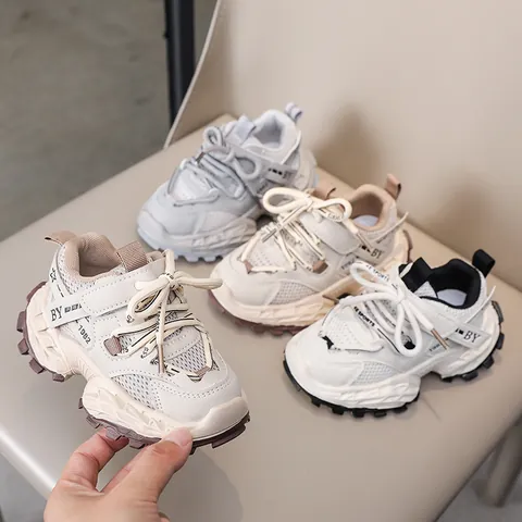 Fashion Kids Sneakers Breathable Mesh Non Slip Dad Shoes For Boys And Girls Casual Running Shoes Hook And Loop Closure