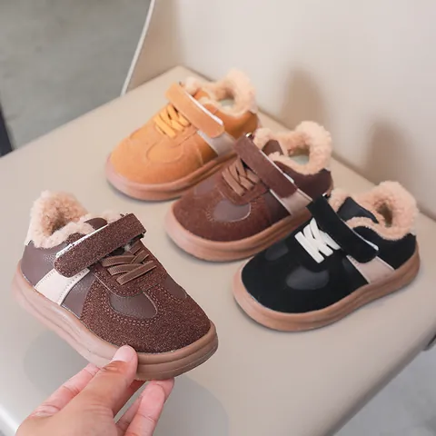 Sneakers Invernali per Bambini in Microfibra Pelle Finta Lana di Agnello Fodera Chiusura a Strappo Scarpe da Esterno Calde Antiscivolo per Ragazzi Ragazze Calzature Imbottite