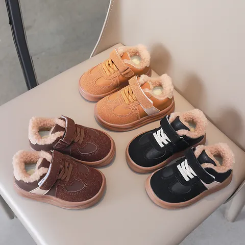 Sneakers Invernali per Bambini in Microfibra Pelle Finta Lana di Agnello Fodera Chiusura a Strappo Scarpe da Esterno Calde Antiscivolo per Ragazzi Ragazze Calzature Imbottite