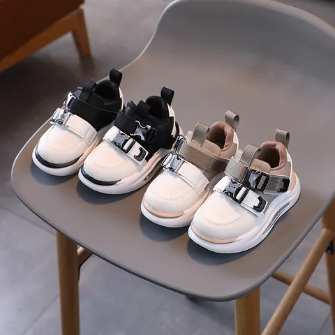 Zapatillas con Luces LED para Niños de Cuero Sintético Transpirable Suela Gruesa Doble Hebilla Casual para Niños y Niñas