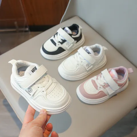 Sneaker Casual per Bambini in Pelle PU Chiusura a Strappo Scarpe Basse per Ragazzi Ragazze Bambini Antiscivolo Traspiranti Scarpe da Scuola