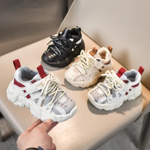 Kinder Mode Netzgewebe Atmungsaktiv Dad Shoes Jungen Mädchen Sportlich Sneaker Lässig Dicke Sohle Weiche Laufschuhe Klettverschluss Schuhe