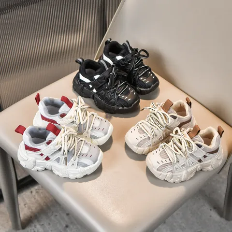 Kinder Mode Netzgewebe Atmungsaktiv Dad Shoes Jungen Mädchen Sportlich Sneaker Lässig Dicke Sohle Weiche Laufschuhe Klettverschluss Schuhe