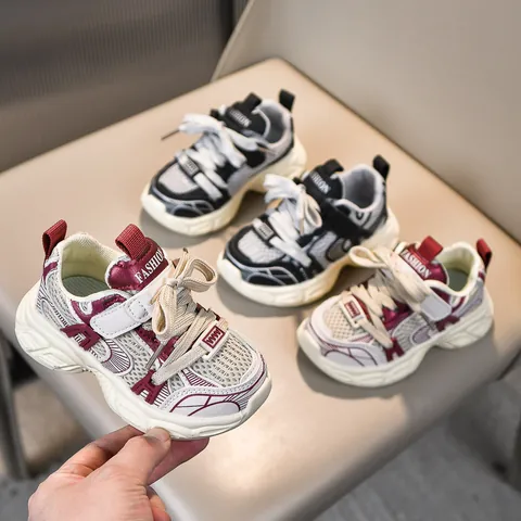 Kinder Atmungsaktive Mesh Sneaker Kunstleder Sportliche Schuhe Klettverschluss Dicke Sohle Jungen Mädchen Laufen Casual Fußbekleidung