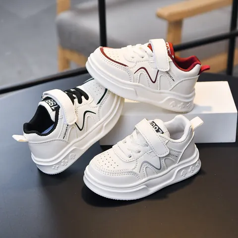 Kids Microfiber Leather Board Shoes Breathable Non-slip Sneakers For Boys Girls Casual Soft Sole White Shoes