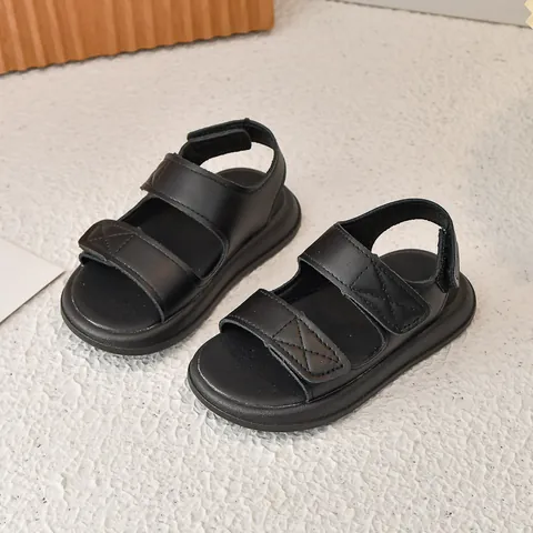 Kids Summer Beach Sandals Boys Toddler Anti-Slip PU Leather Sandals With Double Magic Tape Open Toe Casual Shoes