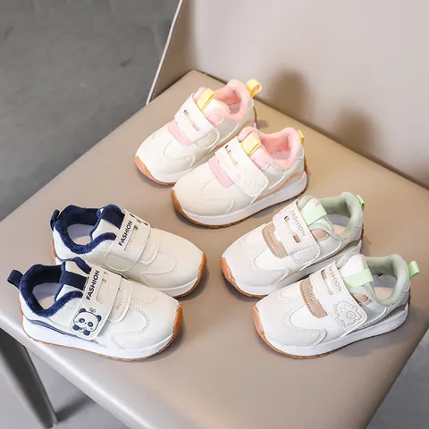 Scarpe Sportive Calde per Bambini Foderate in Pile Bambino Ragazzi Ragazze Cartone Animato Panda Coniglio Dinosauro Velcro Sneakers
