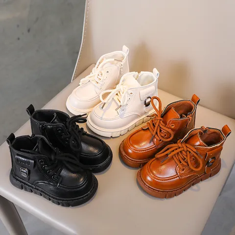 Stivaletti Martin per Bambini in Pelle Sintetica Caldi con Cerniera Laterale e Stringhe per Ragazzi e Ragazze Stile Britannico Casual Scarpe alla Moda Antiscivolo