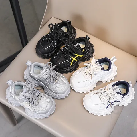 Sneakers Chunky per Bambini in Pelle Artificiale e Mesh Traspiranti Suola Morbida Antiscivolo Scarpe Sportive per Bambini