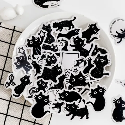 Mr Edgar Black Cat Illustrazione Adesivi in Scatola Modelli Assortiti Cancelleria Creativa per Journaling Scrapbooking Decorazione DIY Regalo