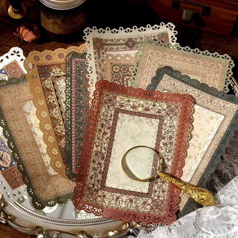 Papel de Material de Scrapbooking de Encaje Ahuecado Cortado con Láser Vintage para Junk Journaling Papel Ligero Decorativo con Temática Floral y Astrológica