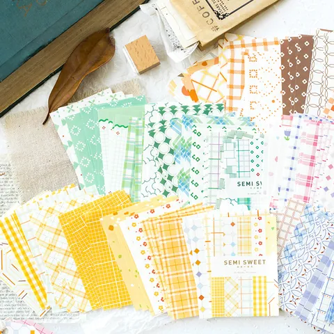 Retro Scrapbook Materialpapier Mit Karo Blumen Punktmuster Für DIY Journaling Basteln Dekoration Schreibwaren