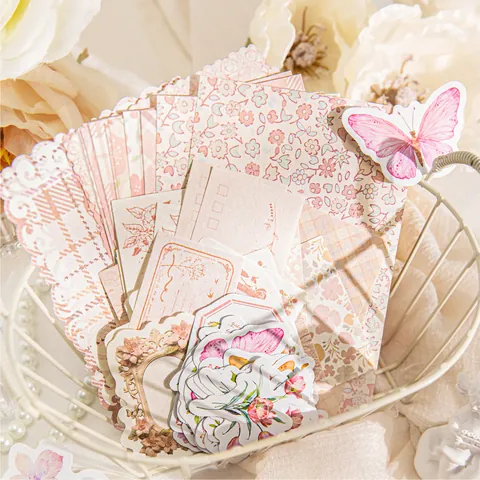 100 Sheets Vintage Floral Butterfly Scrapbooking Material Pack Retro Flower Post Office Series DIY Journal Decoration Kit