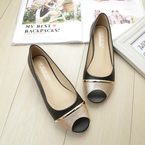Women's Peep Toe Flat Shoes Sequined Metal Decoration Comfortable Non-Slip PU Leather Slip-On Casual Shoes Daily Shoes