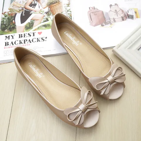 Women's Elegant Peep Toe Flat Shoes with Bowknot Decoration Breathable Microfiber Upper Soft Non-Slip Sole Comfortable Daily Sandals
