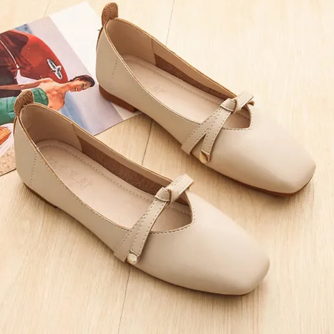 Women's Square Toe Mary Jane Flat Shoes Retro Microfiber Leather Belt Buckle Low Heel Comfort Loafers Casual Daily Walking Shoes