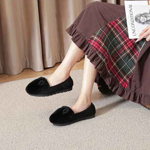 Women Winter Plush Loafers With Rabbit Ears Faux Fur Flat Shoes Warm Fleece Lining Non Slip Soft Sole Casual Moccasins For Daily Wear