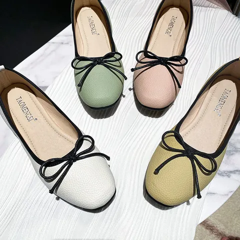 Women Soft Sole Ballet Flats Bowknot Square Toe Microfiber Leather Shallow Mouth Slip On Casual Comfort Office Dress Shoes