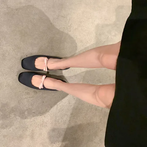 Women's French Mary Jane Ballet Flats Vintage Square Toe Patent Leather Satin Bow Strap Low Heel Comfortable Casual Shoes