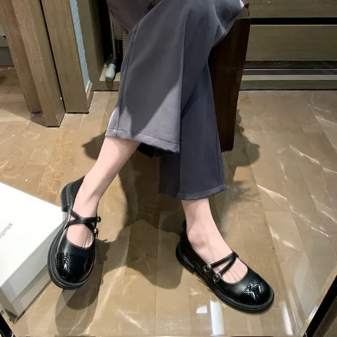 French Retro Women Mary Jane Shoes Block Heel Platform Color Block Crisscross Strap Patent Leather Patchwork Lolita Preppy Pumps