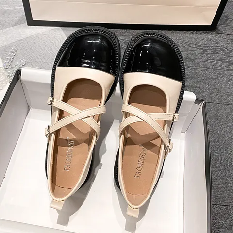 Zapatos Mary Jane Vintage Mujer Charol Patchwork Correas Cruzadas Plataforma Tacón Grueso Estilo Preppy Casual