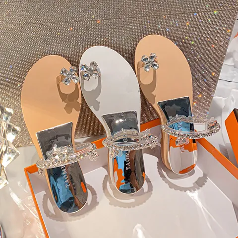 Women Fashion Rhinestone Flower Wedge Thong Sandals Microfiber Soft Sole Flip Flops Summer Casual Party Beach Platform Wedding Shoes