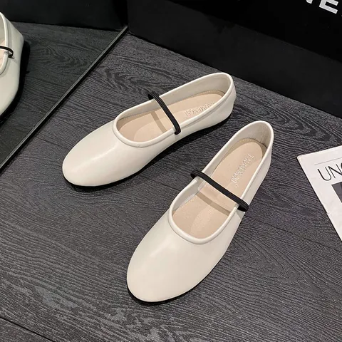 Women Mary Jane Flats Round Toe Soft Microfiber Leather Elastic Thin Strap Solid Color Comfortable Daily Walking Shoes