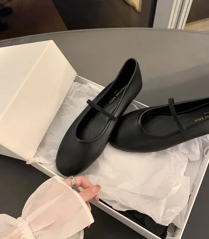 Sheepskin Mary Jane Ballet Flat Shoes Round Toe Elastic Strap Slip On Loafers For Women Daily Office Walking Shoes
