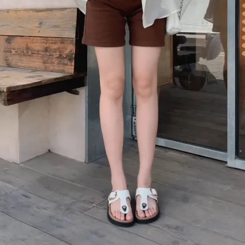 Women's Genuine Split Cow Leather Birkenstock Style Sandals Buckle Platform T-Strap Toe Post Summer Beach Slippers