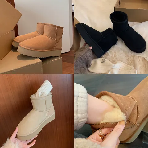 Stivali da Neve Platform da Donna in Pelle Bovina Invernali Caldi con Pelliccia Sintetica Antiscivolo alla Moda Casual per Esterno