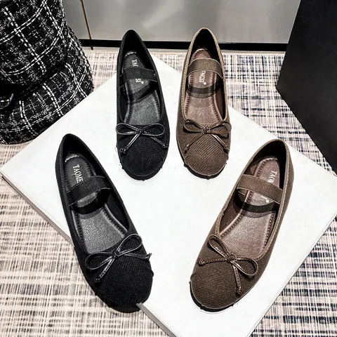 Women's Mary Jane Ballet Flats Soft Satin Microfiber Round Toe Bow Ribbon Elastic Strap Casual Slip On Walking Shoes