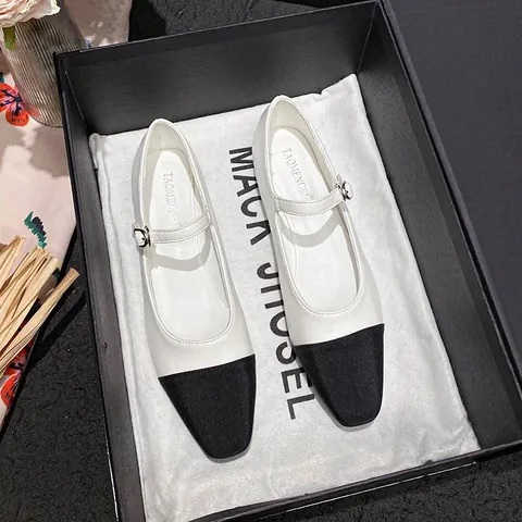 Elegant Women Colorblock Mary Jane Flats French Retro Square Toe Patchwork Microfiber Shoes With Adjustable Buckle Strap Low Heel Dress Shoes