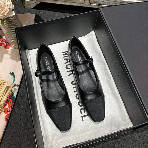 Elegant Women Colorblock Mary Jane Flats French Retro Square Toe Patchwork Microfiber Shoes With Adjustable Buckle Strap Low Heel Dress Shoes