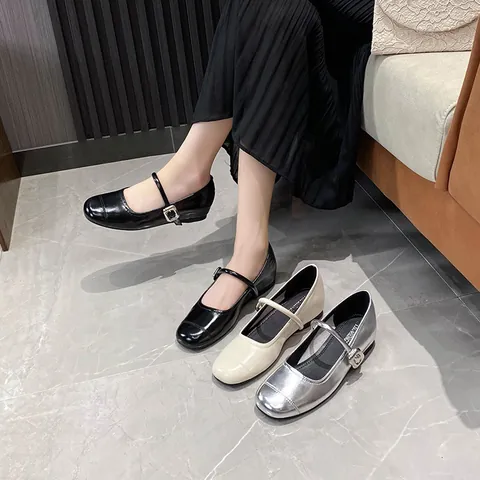 Women's Mary Jane Shoes Microfiber Leather Round Square Toe One Strap Flat Hidden Wedge Retro Style Walking Single Shoes