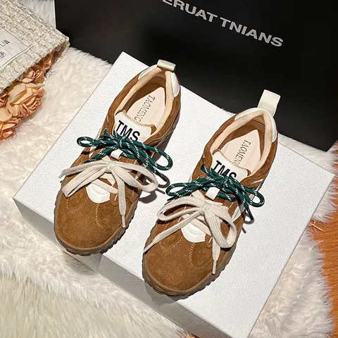 Women Retro Cowhide German Army Trainer Style Sneakers Thick Sole Height Increasing Casual Spliced Lace Up Fashion Shoes