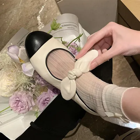 Scarpe Basse Ballerine Mary Jane Vintage da Donna Con Fiocco Punta Tonda Color Block Scarpe Eleganti per Camminare da Donna